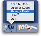 Word icon displaying Show in Finder menu option.