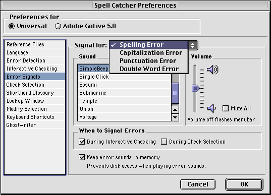 error preferences